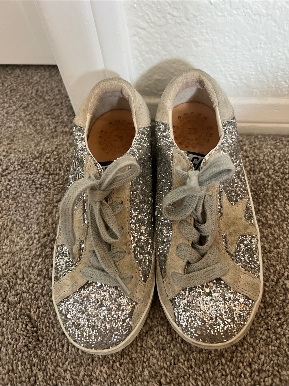 Golden Goose Kids Silver Glitter Lace-Up Sneakers with Gray Suede Star